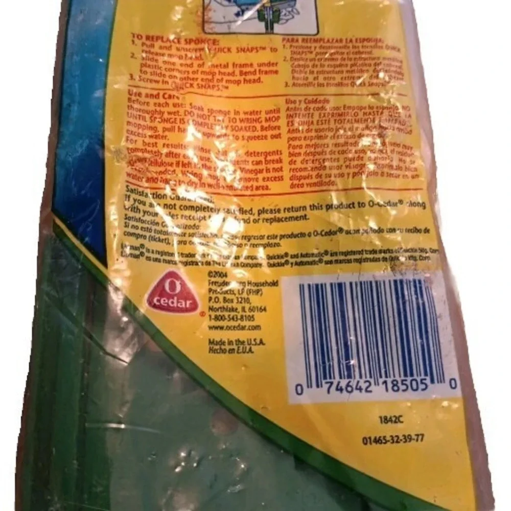 O'cedar BIG EASY Scuff Eraser Butterfly Style Sponge Mop Snap-On Refill New Vtg